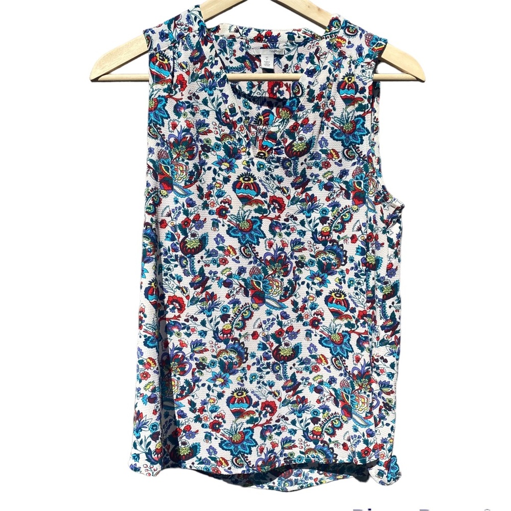 Halogen Boho V-Neck Sleeveless Floral Print Shell - Size XS